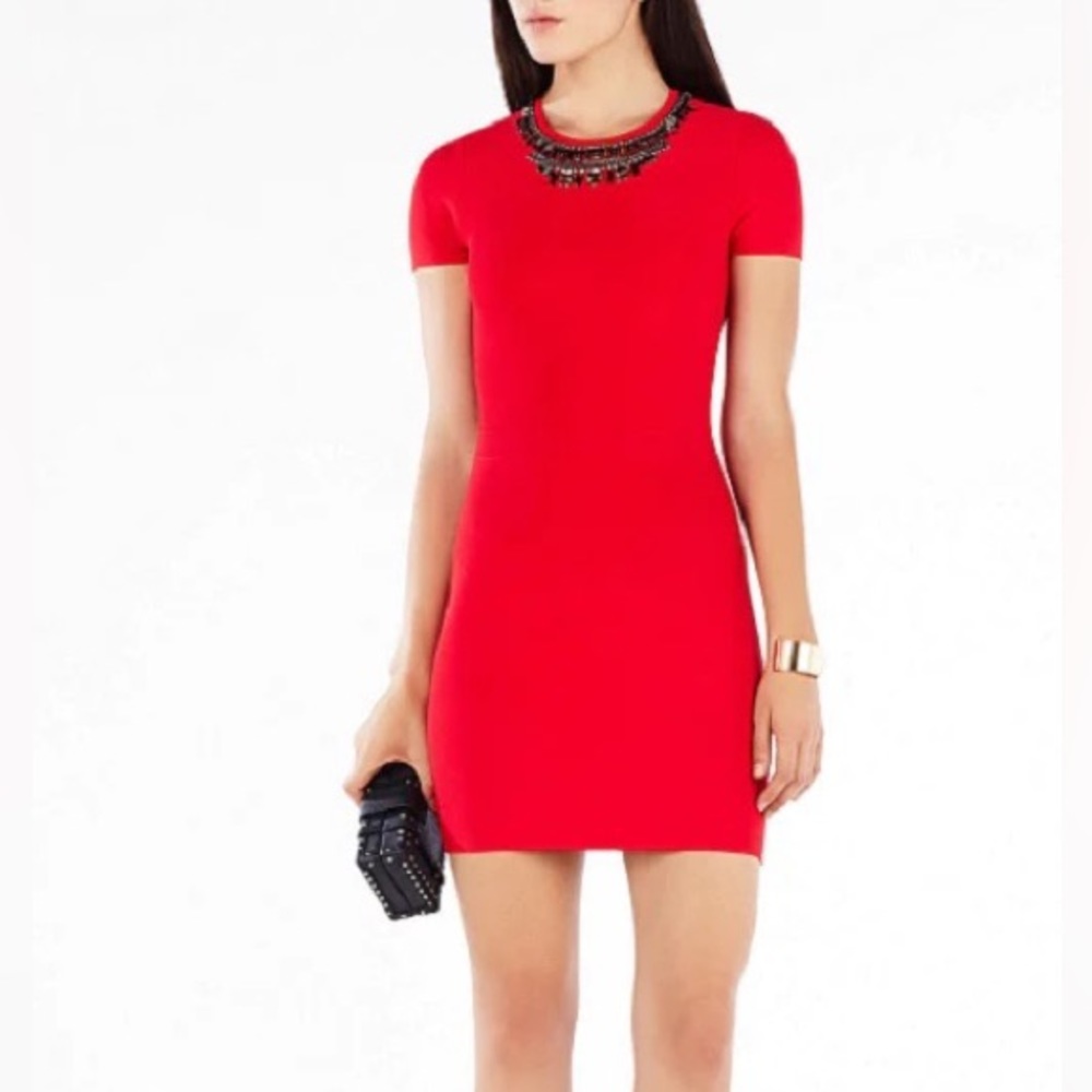BCBGMaxAzria EMBELLISHED CUTOUT-BACK DRESS - L